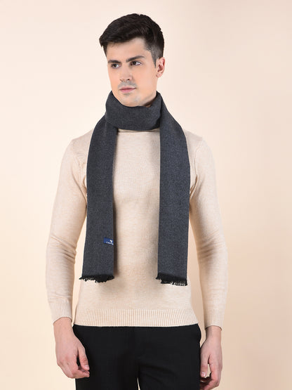 Men Dark Grey Brown Solid Winter Warm Casual Muffler