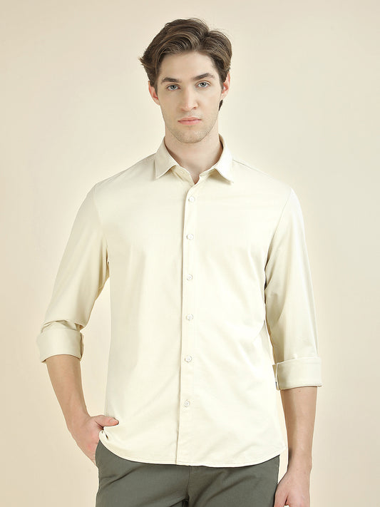 Casual Shirt for Men l Breathable & Soft with Color Fastness Slim Fit Polyester Fabric Self Design Pattern