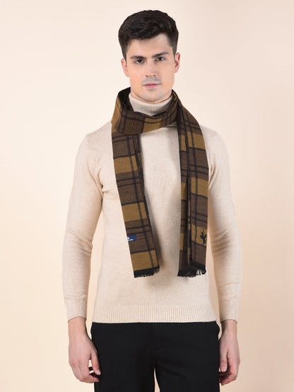 Men Brown Checkered Winter Warm Casual Muffler