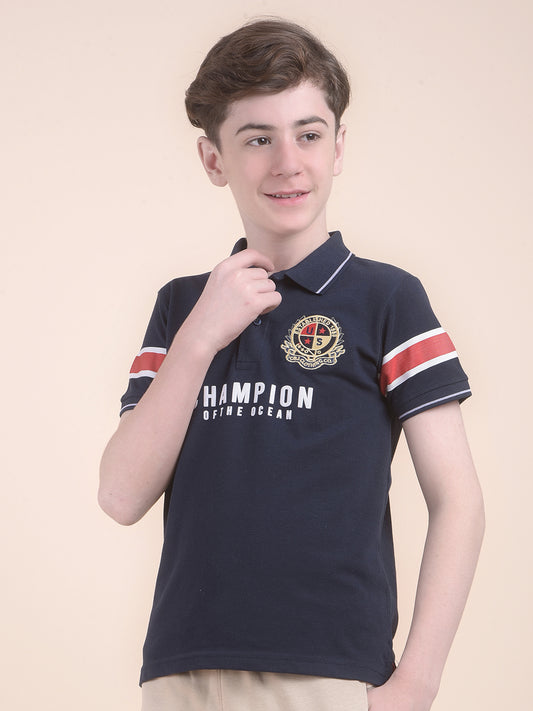 Casual T-Shirt for Boys l Breathable & Soft with Color Fastness Regular Fit Polo Neck Polycotton Fabric Printed Pattern