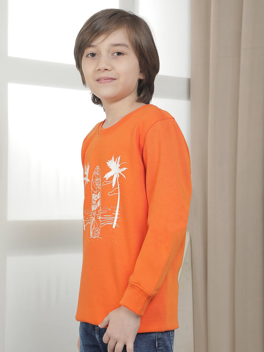 Casual Sweatshirt for Boys l Breathable & Soft with Color Fastness Regular Fit Round Neck Fleece Fabric Printed Pattern