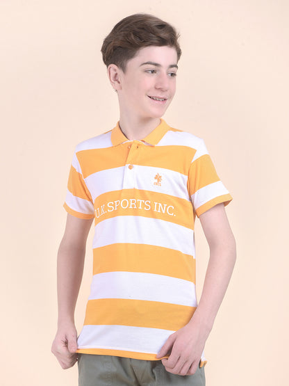 Casual T-Shirt for Boys l Breathable & Soft with Color Fastness Regular Fit Polo Neck Polycotton Fabric Striped Pattern