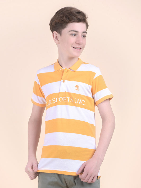 Casual T-Shirt for Boys l Breathable & Soft with Color Fastness Regular Fit Polo Neck Polycotton Fabric Striped Pattern