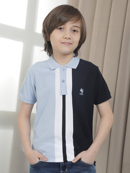Casual T-Shirt for Boys l Breathable & Soft with Color Fastness Regular Fit Polo Neck Polycotton Fabric Striped Pattern