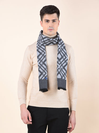 Men Grey Checkered Winter Warm Casual Muffler