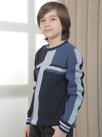 Casual Sweater for Kids l Breathable & Soft with Color Fastness Regular Fit Round Neck Colourblocked Pattern Woolen Fabric