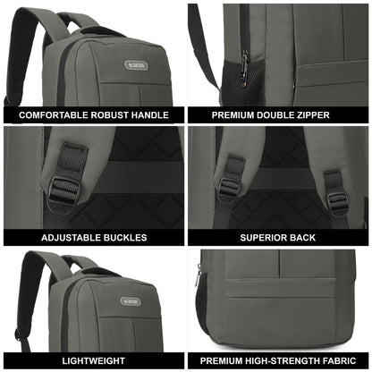 Cantabil 15 Litre Laptop Backpack Upto 18 inchs Laptop for School, Office, College & Travel Bag for Men and Women (Grey) | 2 Compartments, Side Pocket, Padded Shoulder Strap, Smooth-Glide Zippers