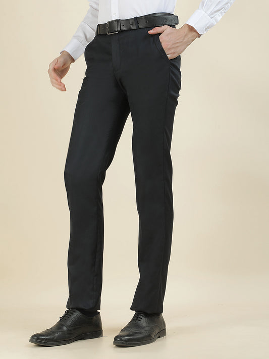 Formal Trouser for Men | Breathable & Soft with Color Fastness Regular Fit Cotton Blend Fabric Solid Pattern Hook & Bar Closure