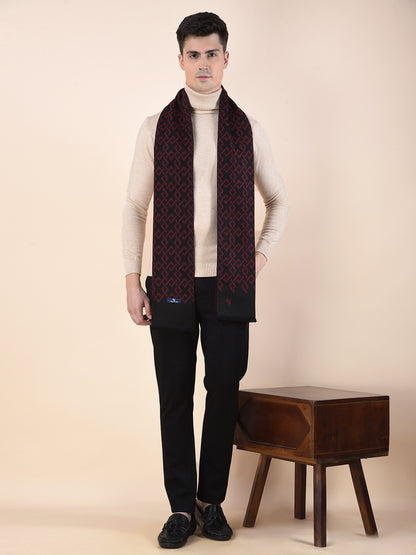 Men Maroon Printed Winter Warm Casual Muffler