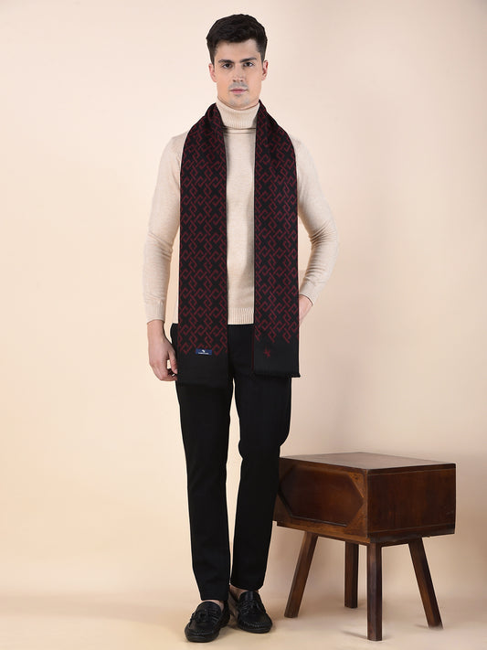 Men Maroon Printed Winter Warm Casual Muffler