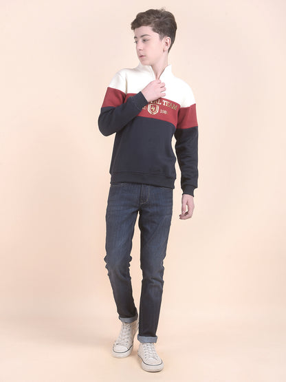 Casual Sweatshirt for Boys l Breathable & Soft with Color Fastness Regular Fit Mock Neck Fleece Fabric Colourblocked Pattern