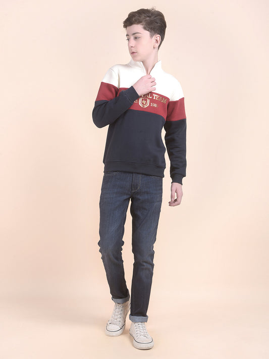 Casual Sweatshirt for Boys l Breathable & Soft with Color Fastness Regular Fit Mock Neck Fleece Fabric Colourblocked Pattern