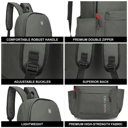 17 Litre Laptop Backpack Upto 18 inchs Laptop for School, Office, College & Travel Bag for Men and Women (Grey) | 2 Compartments, Side Pocket, Padded Shoulder Strap, Smooth-Glide Zippers