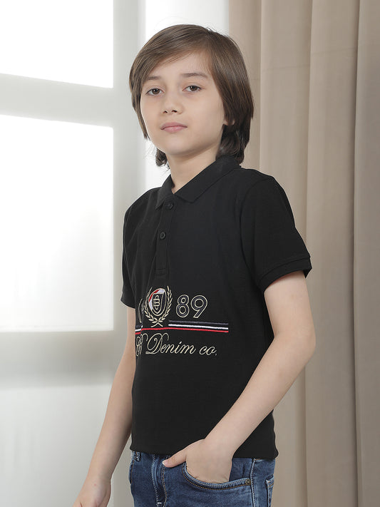 Casual T-Shirt for Boys l Breathable & Soft with Color Fastness Regular Fit Polo Neck Polycotton Fabric Embroidered Pattern