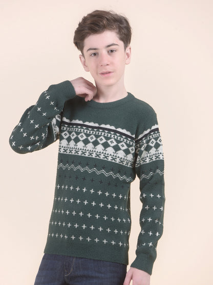 Casual Sweater for Kids l Breathable & Soft with Color Fastness Regular Fit Round Neck Woven Pattern Woolen Fabric