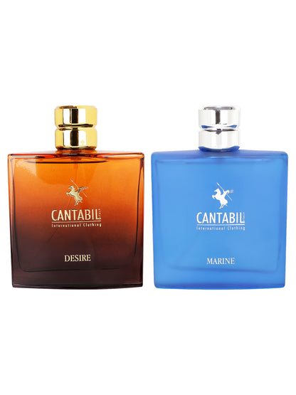 Cantabil Luxury Long Lasting Desire & Marine Perfume for Men & Women | 2x100ml with Lemon, Jasmine & Musk | Eau De Parfum