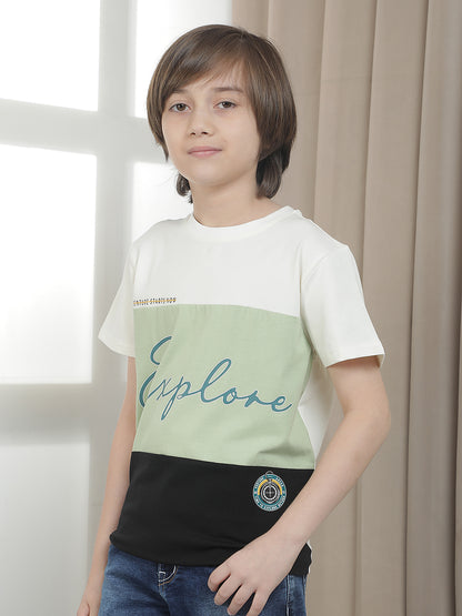 Casual T-Shirt for Boys l Breathable & Soft with Color Fastness Regular Fit Round Neck Cotton Blend Fabric ColourBlocked Pattern