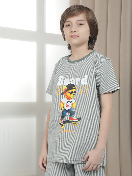 Casual T-Shirt for Boys l Breathable & Soft with Color Fastness Regular Fit Round Neck Polycotton Fabric Printed Pattern