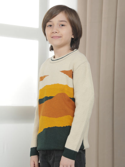 Casual Sweater for Kids l Breathable & Soft with Color Fastness Regular Fit Round Neck Colourblocked Pattern Woolen Fabric