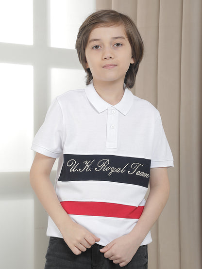 Casual T-Shirt for Boys l Breathable & Soft with Color Fastness Regular Fit Polo Neck Polycotton Fabric Colourblocked Pattern