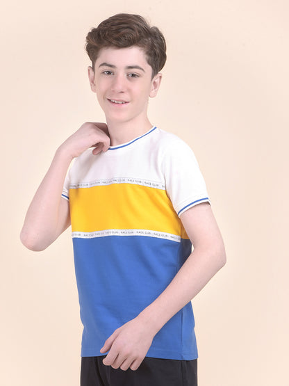 Casual T-Shirt for Boys l Breathable & Soft with Color Fastness Regular Fit Round Neck Polycotton Fabric  Pattern Colourblocked