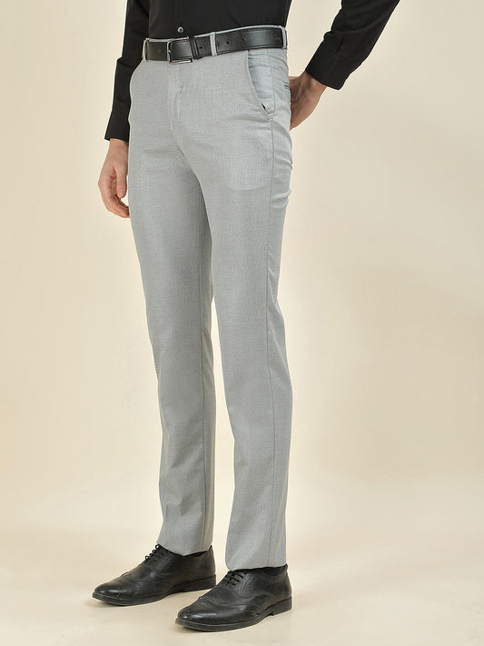Formal Trouser for Men | Breathable & Soft with Color Fastness Regular Fit Cotton Blend Fabric Textured Pattern Hook & Bar Closure