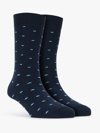 Men's Pack Of 5 Navy Blue Crew Length Printed Casual Socks