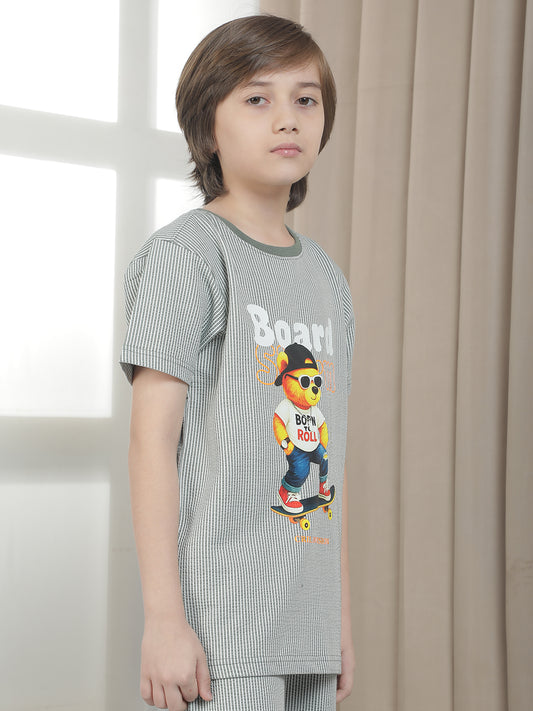 Casual T-Shirt for Boys l Breathable & Soft with Color Fastness Regular Fit Round Neck Polycotton Fabric Printed Pattern