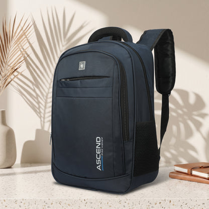 32 Litre Laptop Backpack Upto 18 inchs Laptop for School, Office, College & Travel Bag for Men and Women (Blue) | 3 Compartments, Side Pocket, Padded Shoulder Strap, Smooth-Glide Zippers