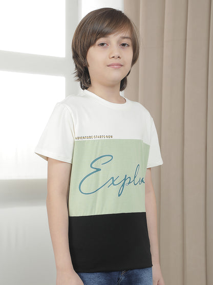 Casual T-Shirt for Boys l Breathable & Soft with Color Fastness Regular Fit Round Neck Cotton Blend Fabric ColourBlocked Pattern
