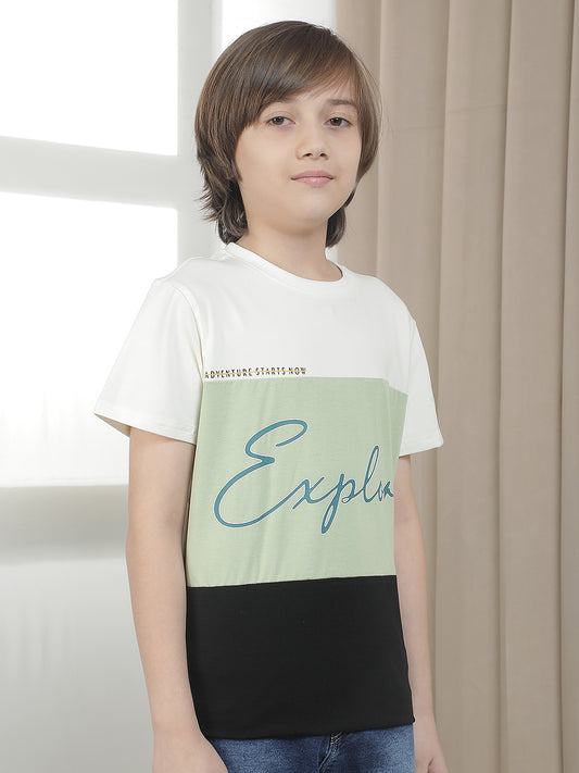 Casual T-Shirt for Boys l Breathable & Soft with Color Fastness Regular Fit Round Neck Cotton Blend Fabric ColourBlocked Pattern