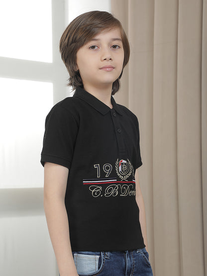 Casual T-Shirt for Boys l Breathable & Soft with Color Fastness Regular Fit Polo Neck Polycotton Fabric Embroidered Pattern