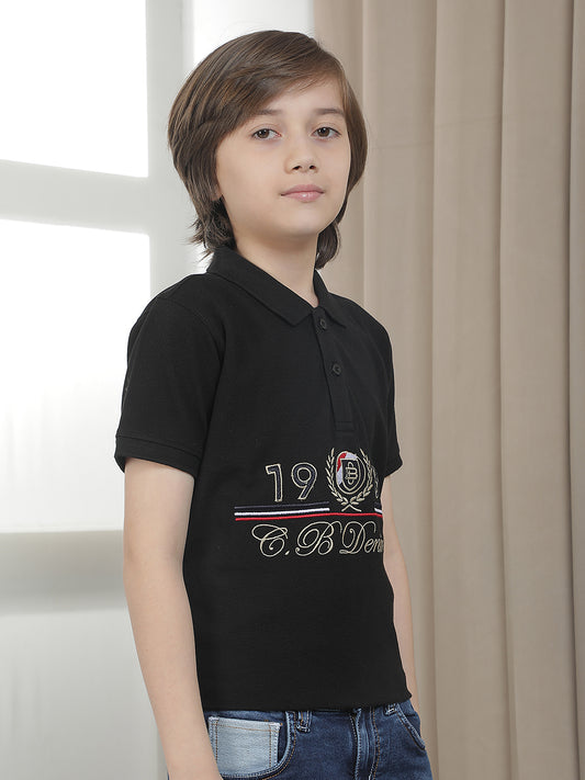 Casual T-Shirt for Boys l Breathable & Soft with Color Fastness Regular Fit Polo Neck Polycotton Fabric Embroidered Pattern