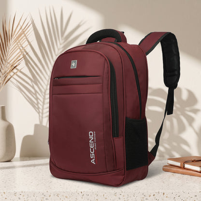 32 Litre Laptop Backpack Upto 18 inchs Laptop for School, Office, College & Travel Bag for Men and Women (Maroon) | 3 Compartments, Side Pocket, Padded Shoulder Strap, Smooth-Glide Zippers