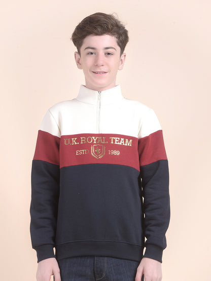 Casual Sweatshirt for Boys l Breathable & Soft with Color Fastness Regular Fit Mock Neck Fleece Fabric Colourblocked Pattern