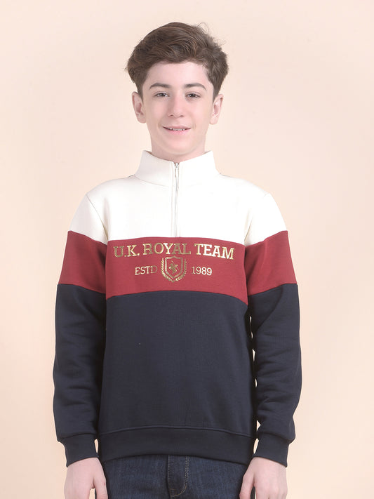Casual Sweatshirt for Boys l Breathable & Soft with Color Fastness Regular Fit Mock Neck Fleece Fabric Colourblocked Pattern