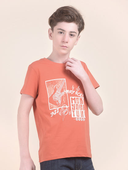 Casual T-Shirt for Boys l Breathable & Soft with Color Fastness Regular Fit Round Neck Cotton Blend Fabric Printed Pattern