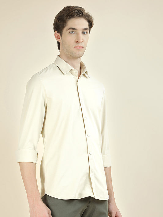 Casual Shirt for Men l Breathable & Soft with Color Fastness Slim Fit Polyester Fabric Self Design Pattern