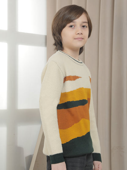 Casual Sweater for Kids l Breathable & Soft with Color Fastness Regular Fit Round Neck Colourblocked Pattern Woolen Fabric