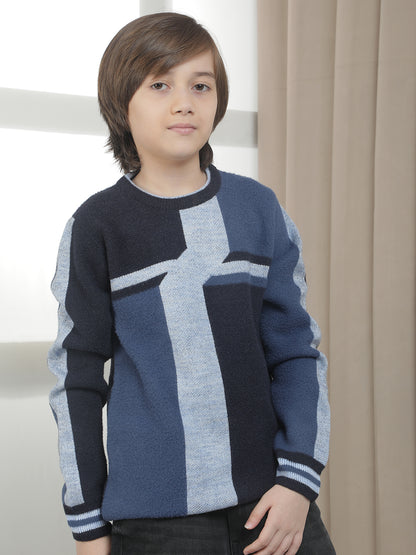 Casual Sweater for Kids l Breathable & Soft with Color Fastness Regular Fit Round Neck Colourblocked Pattern Woolen Fabric