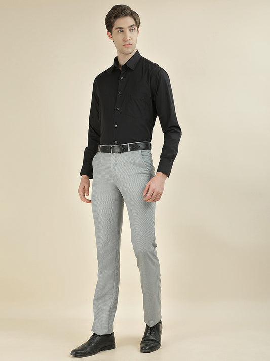 Formal Trouser for Men | Breathable & Soft with Color Fastness Regular Fit Cotton Blend Fabric Textured Pattern Hook & Bar Closure