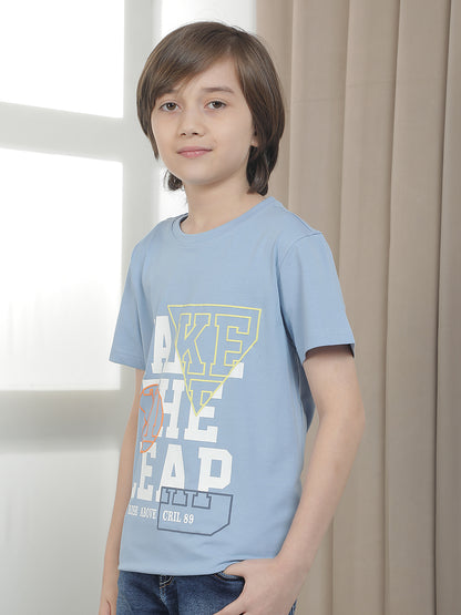 Casual T-Shirt for Boys l Breathable & Soft with Color Fastness Regular Fit Round Neck Cotton Blend Fabric Printed Pattern