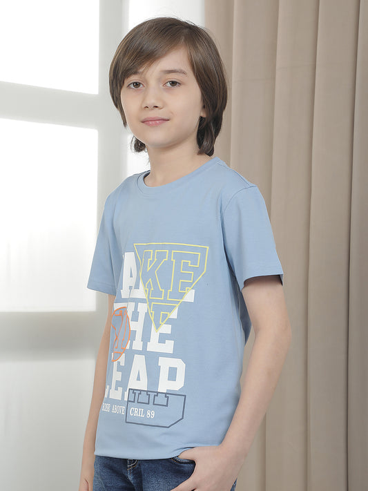 Casual T-Shirt for Boys l Breathable & Soft with Color Fastness Regular Fit Round Neck Cotton Blend Fabric Printed Pattern