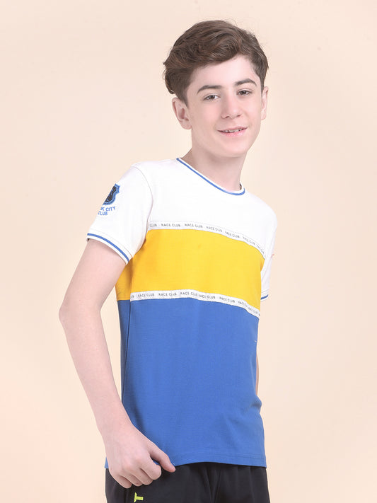 Casual T-Shirt for Boys l Breathable & Soft with Color Fastness Regular Fit Round Neck Polycotton Fabric  Pattern Colourblocked