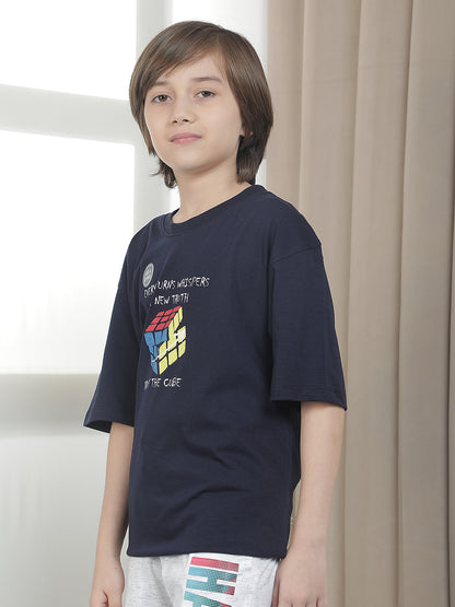 Casual T-Shirt for Boys l Breathable & Soft with Color Fastness Regular Fit Round Neck Polycotton Fabric Printed Pattern