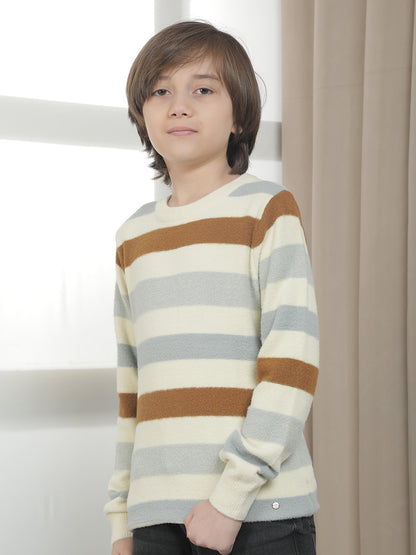 Casual Sweater for Kids l Breathable & Soft with Color Fastness Regular Fit Round Neck Striped Pattern Woolen Fabric