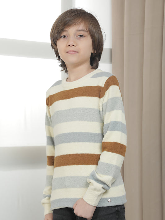 Casual Sweater for Kids l Breathable & Soft with Color Fastness Regular Fit Round Neck Striped Pattern Woolen Fabric