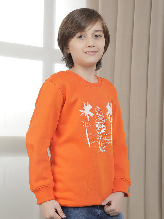 Casual Sweatshirt for Boys l Breathable & Soft with Color Fastness Regular Fit Round Neck Fleece Fabric Printed Pattern