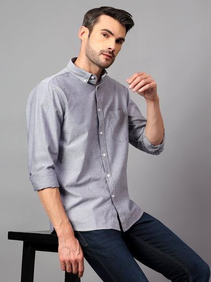 Men's Navy Blue Casual Plain Full Sleeve Shirt