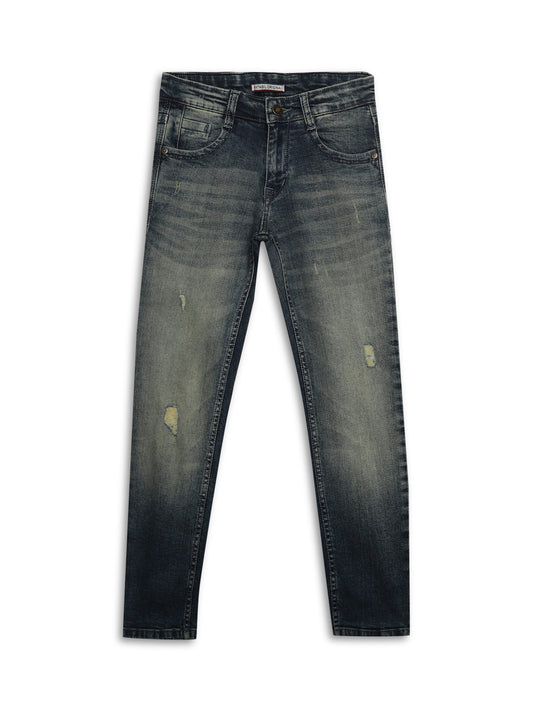 Cantabil Blue Solid Cotton Denim Flat Front Mid Rise Full Length Regular Fit Casual Jeans For Boys (7163137032331)